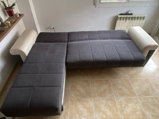 Sofá Chaise Longue Cama con Canapé Gris/Beige