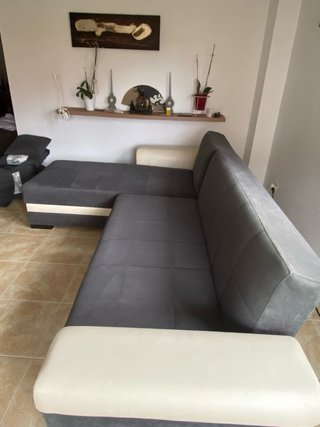 Sofá Chaise Longue Cama con Canapé Gris/Beige