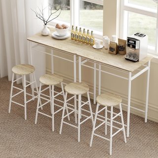 Conjunto de Barra con 2 Taburetes Altos de Estilo Nórdico, Mesa Alta con Estante y Taburetes de Cocina con Reposapiés, Blanco