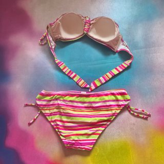 Bikini Rayas Verdes y Rosas