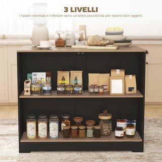 Mesa Bar Con 3 Estantes, Barra de Bar Ahorra Espacio Con Patas Antideslizantes, Isla de Cocina Con Estante, Industrial, para Cocina Comedor, 113X60X90 Cm, Negro y Color Madera