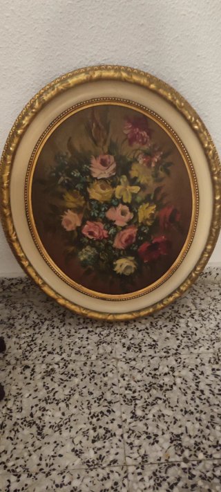 Cuadro ovalado flores vintage dorado