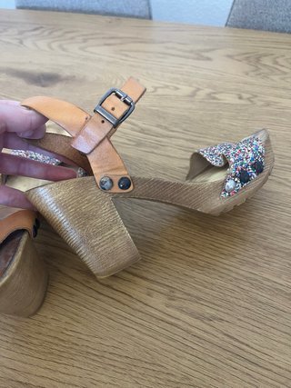 Sandalias tacón glitter madera T37