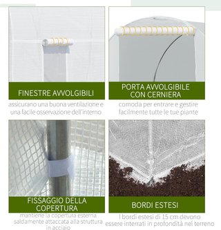 Invernadero para Huerto Con 6 Ventanas y Puerta Enrollable, Invernadero de Jardín en Forma de Túnel, Invernadero para Plantas Con Estructura de Metal y Tela de Polietileno, 4.5X2X2M, Blanco
