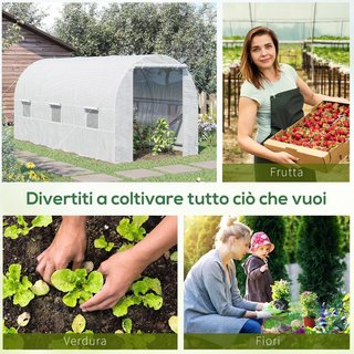 Invernadero para Huerto Con 6 Ventanas y Puerta Enrollable, Invernadero de Jardín en Forma de Túnel, Invernadero para Plantas Con Estructura de Metal y Tela de Polietileno, 4.5X2X2M, Blanco