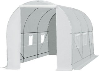 Invernadero para Huerto Con 6 Ventanas y Puerta Enrollable, Invernadero de Jardín en Forma de Túnel, Invernadero para Plantas Con Estructura de Metal y Tela de Polietileno, 4.5X2X2M, Blanco