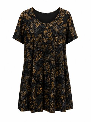 Vestido negro y dorado estampado floral