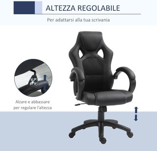 HOMCOM Sedia da Gaming Regolabile in Altezza, Sedia da Ufficio con Funzione di Oscillazione, Girevole e Reclinabile, 71X61X108-118 Cm, Nera