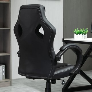 HOMCOM Sedia da Gaming Regolabile in Altezza, Sedia da Ufficio con Funzione di Oscillazione, Girevole e Reclinabile, 71X61X108-118 Cm, Nera