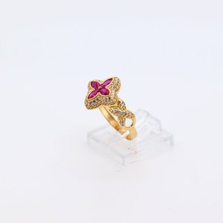 ANILLO FLOR CON  CIRCONITAS ROSAS. Oro 18k.