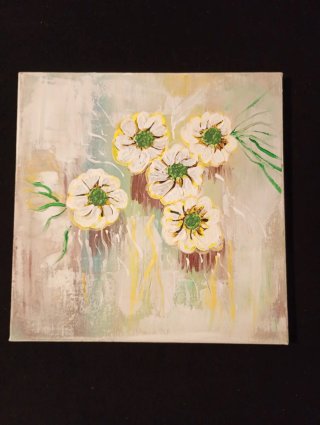 3 cuadros óleo flores 30x30 y 40x40