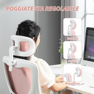 Silla De Oficina Ergonómica Con Soporte Lumbar, Reposabrazos Plegables, Reposacabezas Ajustable, Silla Giratoria Inclinable Con Respaldo Alto, Altura Ajustable De Malla, Rosa