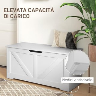 Banca de Madera con Cierres de Seguridad, Banco Contenedor Baúl para Juguetes Capacidad 127L para Entrada y Habitación, 100X40X45 Cm, Blanco