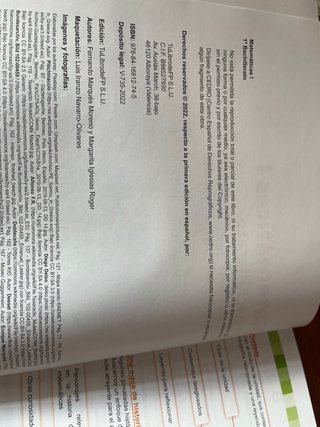 Libro de texto de Matemáticas I para 1º de Bach