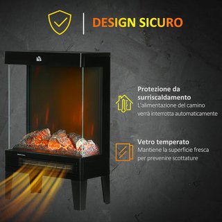 Chimenea Eléctrica de 3 Lados, Potencia 1000/2000W Chimenea Eléctrica con Llama LED Realista, Control de Temperatura, Termostato, Protección contra Sobrecalentamiento, 40.5X20X62 Cm, Negro