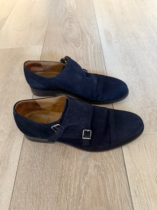 Zapatos Monk Strap Ante Azul Massimo Dutti