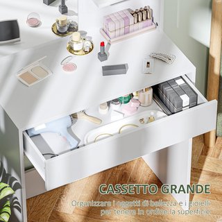 Tocador Elegante Con Amplio Cajón Organizativo, Estación de Maquillaje Con Espejo, 3 Estantes, Estación de Maquillaje para Dormitorio, Moderno, 75X40X137 Cm, Blanco
