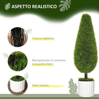 Set de 2 Plantas Artificiales para Interiores, Ciprés Falso, Macetas Ø12X16 Cm, Musgo y Cemento, Plantas Artificiales Realistas de 90 Cm en PE y Plástico, Verde y Blanco