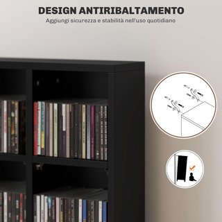 Mueble Porta CD Con Estantes Regulables, Estante Porta 456CD/336DVD Ahorra Espacio en Madera, Mueble Portacd Con 24 Compartimentos, para Sala de Estar, Dormitorio, Oficina, 89X20X130.5 Cm, Negro