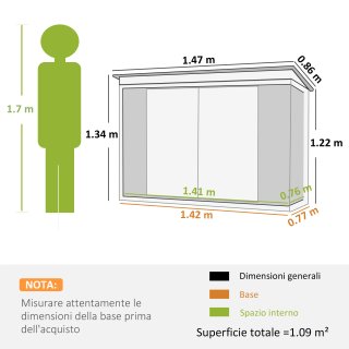 Casetta Giardino Acciaio Doppia Porta 147x86x134cm