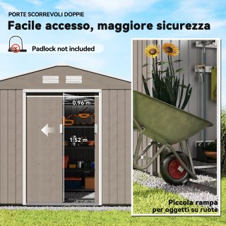 Capanno Attrezzi Acciaio 4 Prese 2 Porte 277 cm