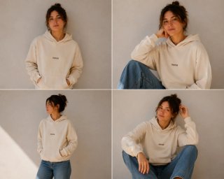 Sudadera beige bordada con fecha o coordenadas