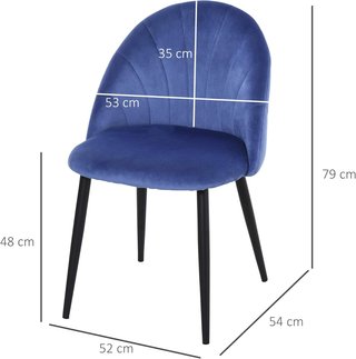 Juego de 2 Sillas de Comedor, Sillas de Cocina Modernas con Respaldo en Concha y Patas de Metal, Silla de Terciopelo con Acolchado para Cocina, Dormitorio, Oficina y Sala de Estar, Azul