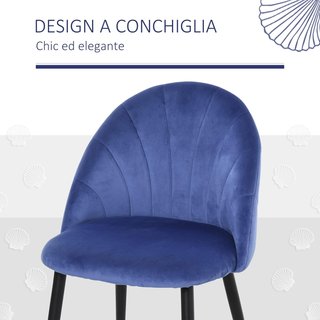 Juego de 2 Sillas de Comedor, Sillas de Cocina Modernas con Respaldo en Concha y Patas de Metal, Silla de Terciopelo con Acolchado para Cocina, Dormitorio, Oficina y Sala de Estar, Azul