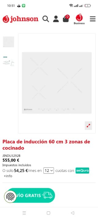 Placa de inducción Johnson blanca