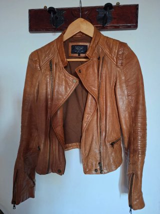 Chaqueta de piel Zara marrón Talla XS