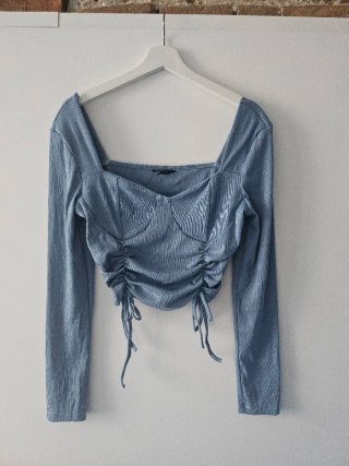 Top Fruncido Azul Manga Larga SHEIN Talla L
