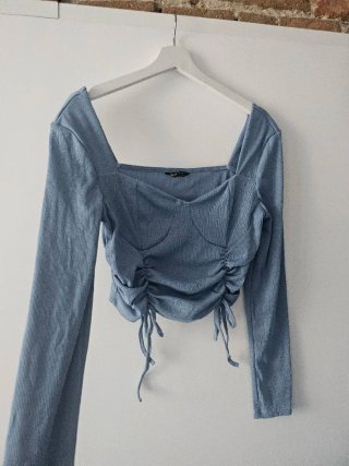 Top Fruncido Azul Manga Larga SHEIN Talla L