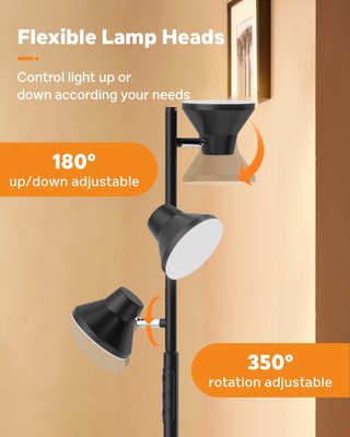 Lámpara Pie LED 3 Focos Regulable Mando