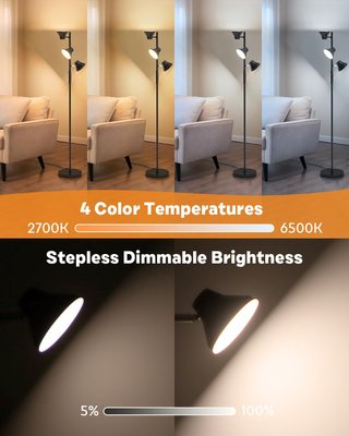 Lámpara Pie LED 3 Focos Regulable Mando