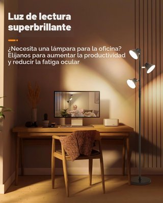 Lámpara Pie LED 3 Focos Regulable Mando