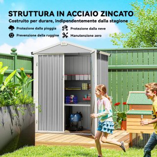Casetta da Giardino in Acciaio con Doppie Porte
