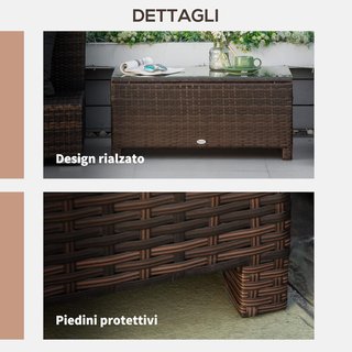 Mesa de Jardín de Vidrio Templado 5Mm Rectangular Exterior Rattan 85 X 50 X 39 Cm Marrón