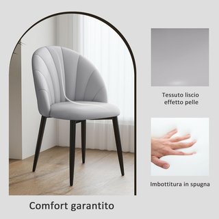 Juego De 2 Sillas De Comedor, Sillas De Cocina Modernas Con Respaldo En Concha Y Patas De Metal, Silla De PU Con Acolchado Para Cocina, Dormitorio, Oficina Y Sala De Estar, Gris Claro