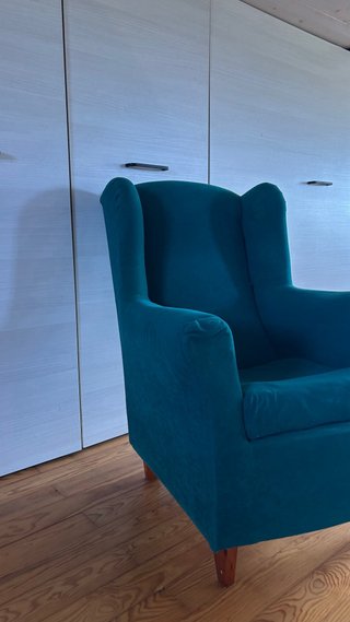 Sillón individual de terciopelo verde azulado