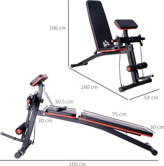 Banco de Gimnasio Plegable, Banco Multifuncional para Abdominales Inclinable con Respaldo Ajustable en 7 Niveles, Máquina de Extensión de Piernas, Cojín, Banda de Resistencia, para Entrenamiento e...
