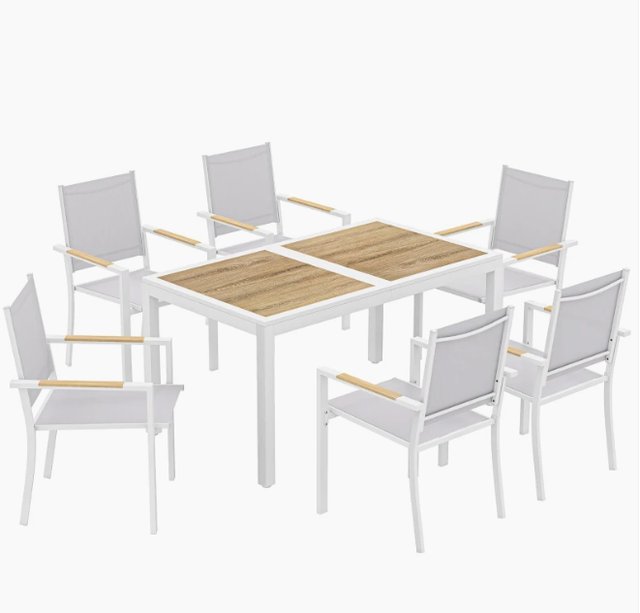 Conjunto de mesa y 6 sillas apilables de jardín