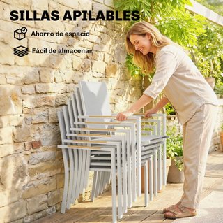 Conjunto de mesa y 6 sillas apilables de jardín