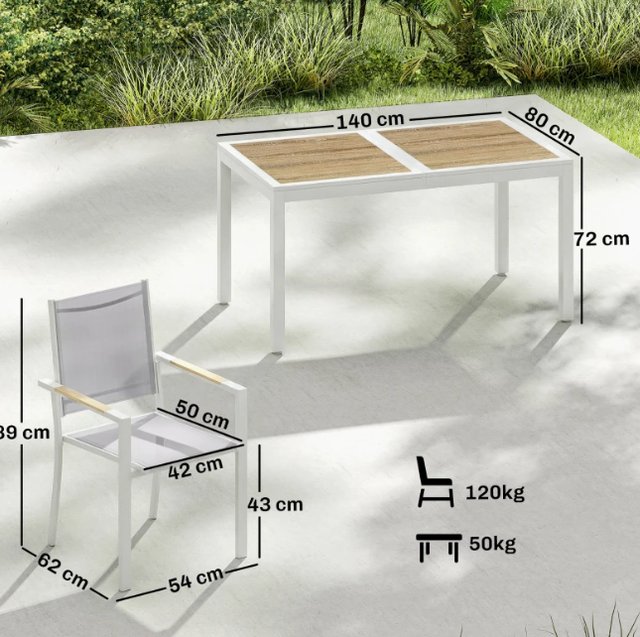 Conjunto de mesa y 6 sillas apilables de jardín