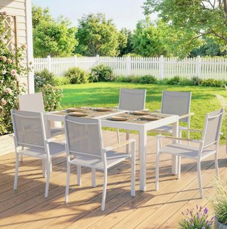Conjunto de mesa y 6 sillas apilables de jardín
