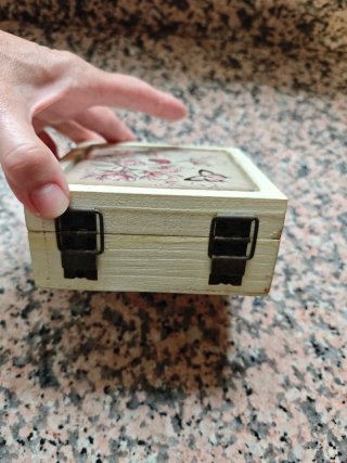 Set 4 Posavasos Cerámica Caja Madera Vintage