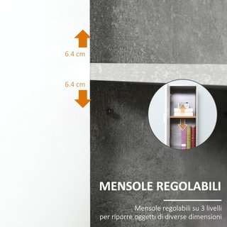 Columna de Baño Con 2 Armarios y 2 Compartimentos Abiertos, Mueble Alto Ahorra Espacio en Efecto Cemento, 30X30X180Cm, Gris