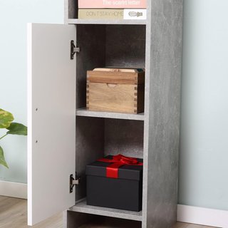 Columna de Baño Con 2 Armarios y 2 Compartimentos Abiertos, Mueble Alto Ahorra Espacio en Efecto Cemento, 30X30X180Cm, Gris