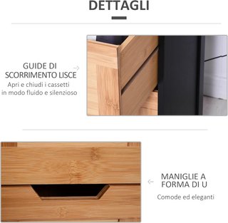 Columna de Baño Con 2 Cajones Y 3 Compartimentos Abiertos, Mueble de Baño en Madera MDF Y Bambú 30X30X144.3 Cm, Color Madera
