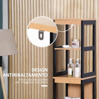 Columna de Baño Con 2 Cajones Y 3 Compartimentos Abiertos, Mueble de Baño en Madera MDF Y Bambú 30X30X144.3 Cm, Color Madera