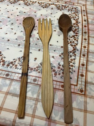 Set 3 Cucharas y Tenedor Madera 50cm
